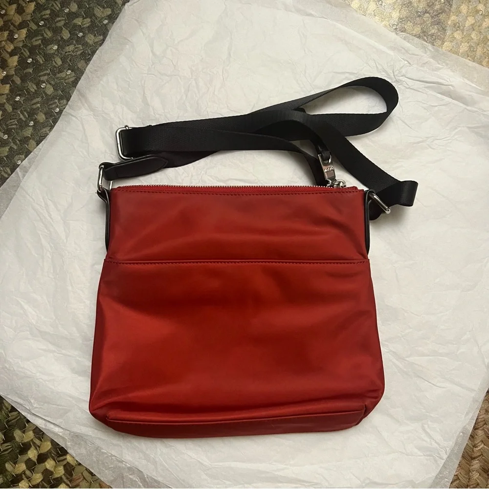 DKNY Gia Red with Black Strap Nylon Crossbody bag